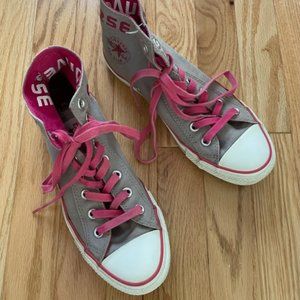 CONVERSE All Star High-tops in Grey with Pink accents, Size 6M/8W